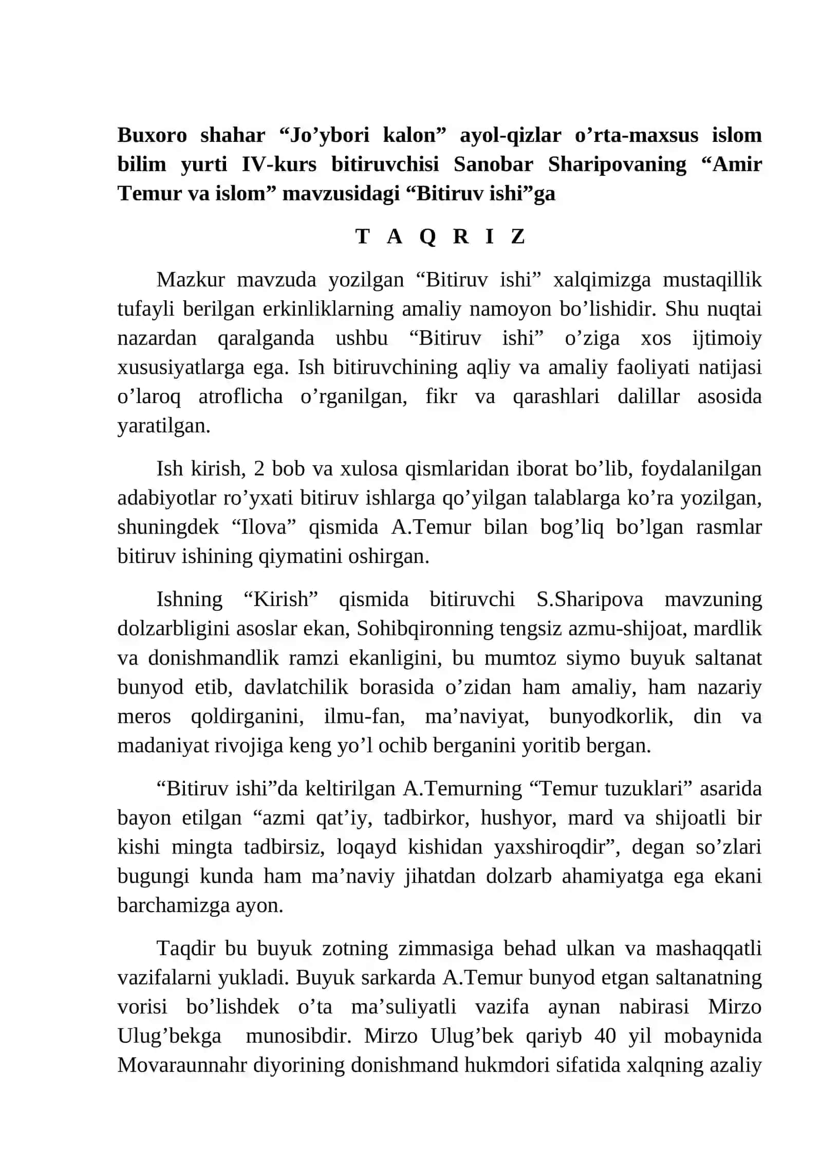 Amir Temur va ISLOM DIPLOM ISHI 2