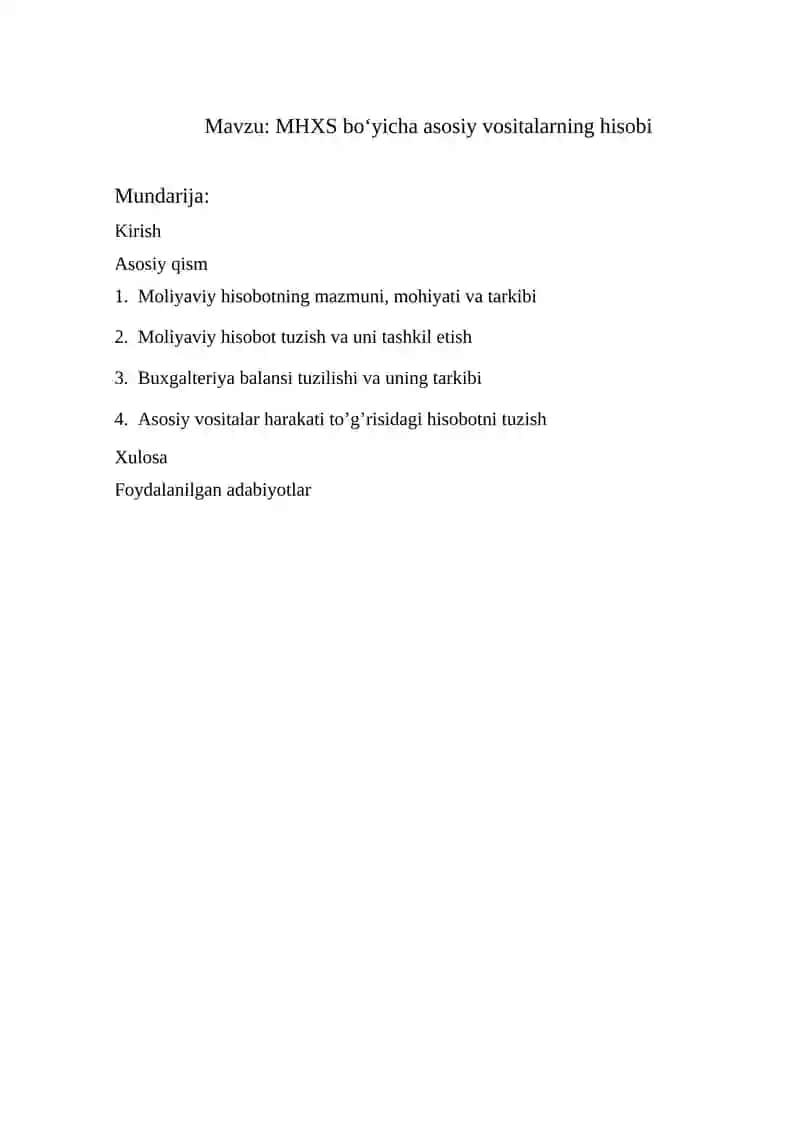 MHXS boʻyicha asosiy vositalarning hisobi 2