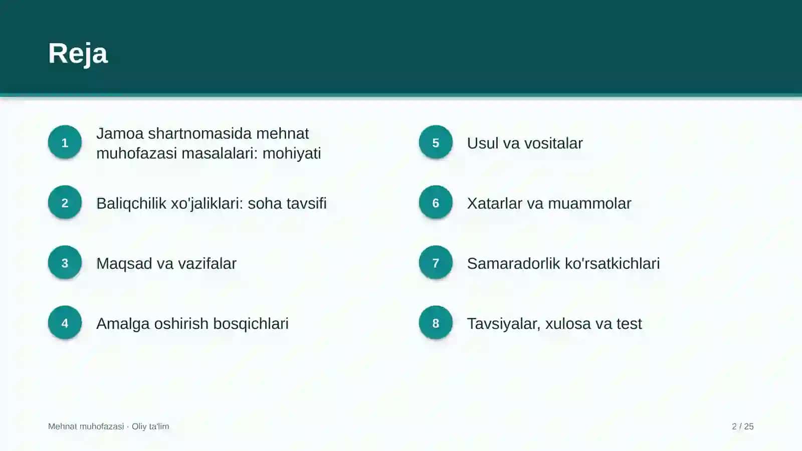 Baliqchilik xo'jaliklarida jamoa shartnomasida mehnat muhofazasi masalalari 2