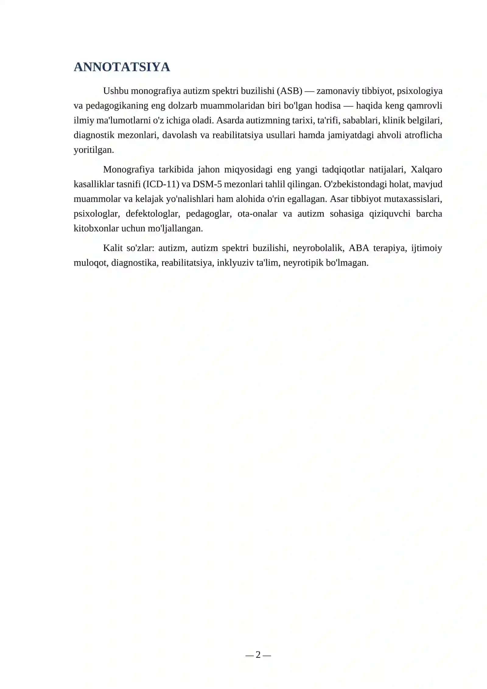 AUTIZM: MUAMMO VA TADQIQOTLAR 2