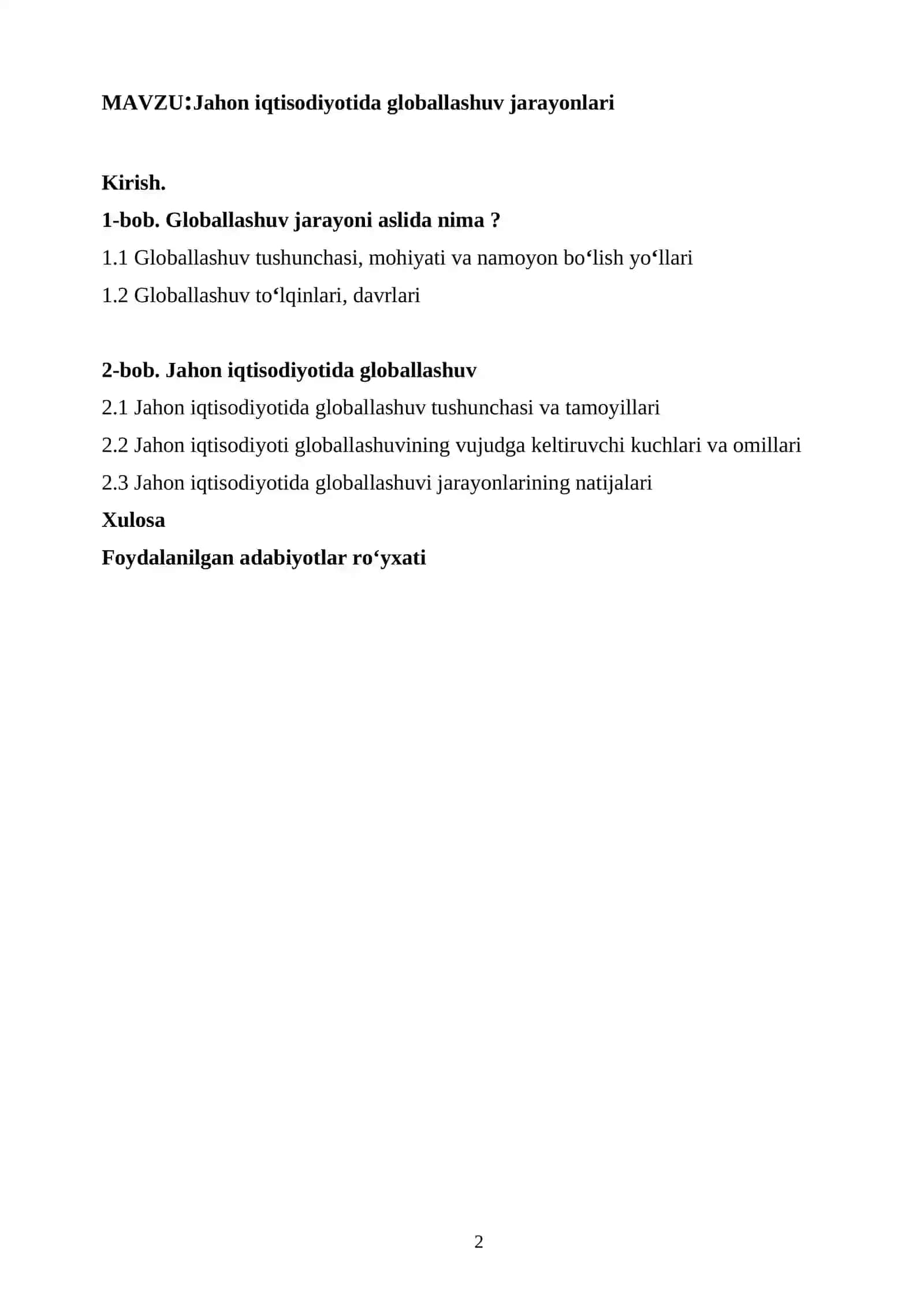 Jahon iqtisodiyotida globallashuv jarayonlari 2