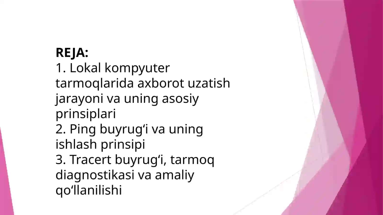 Lokal kompyuter tarmoqlarida axborotni uzatish. Ping va Tracert buyruqlari. 2