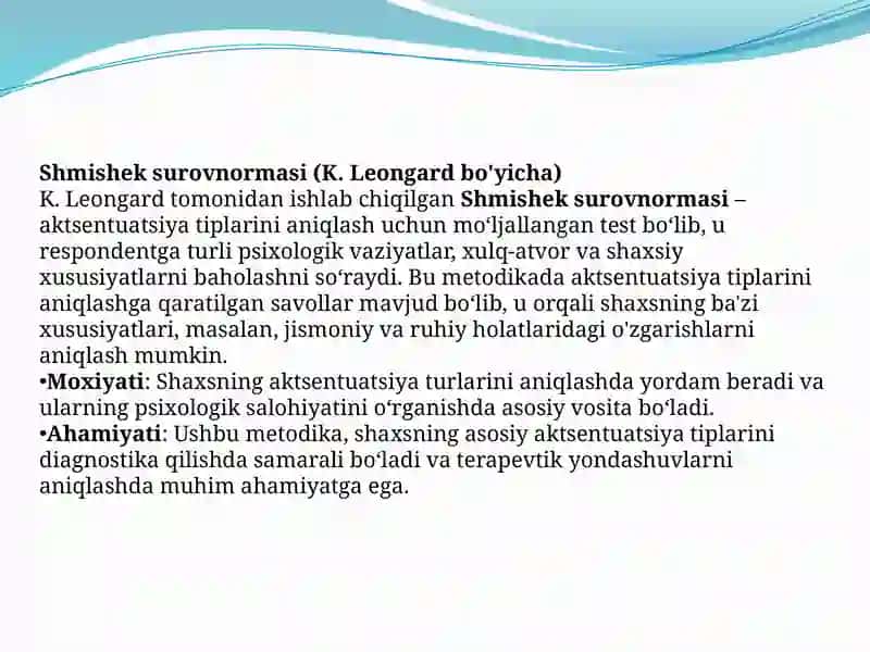 Shaxsdagi aktsentuatsiyalar diagnostikasi 2