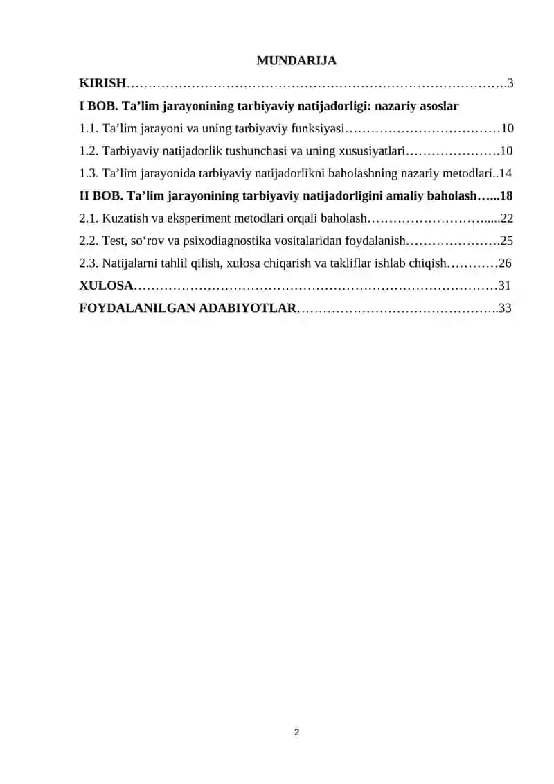 Ta‘lim jarayonining tarbiyaviy natijadorligini baholash 2