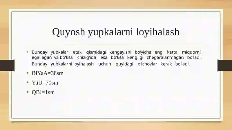 Ayollar uchun quyosh yupkani modellashtirish 2