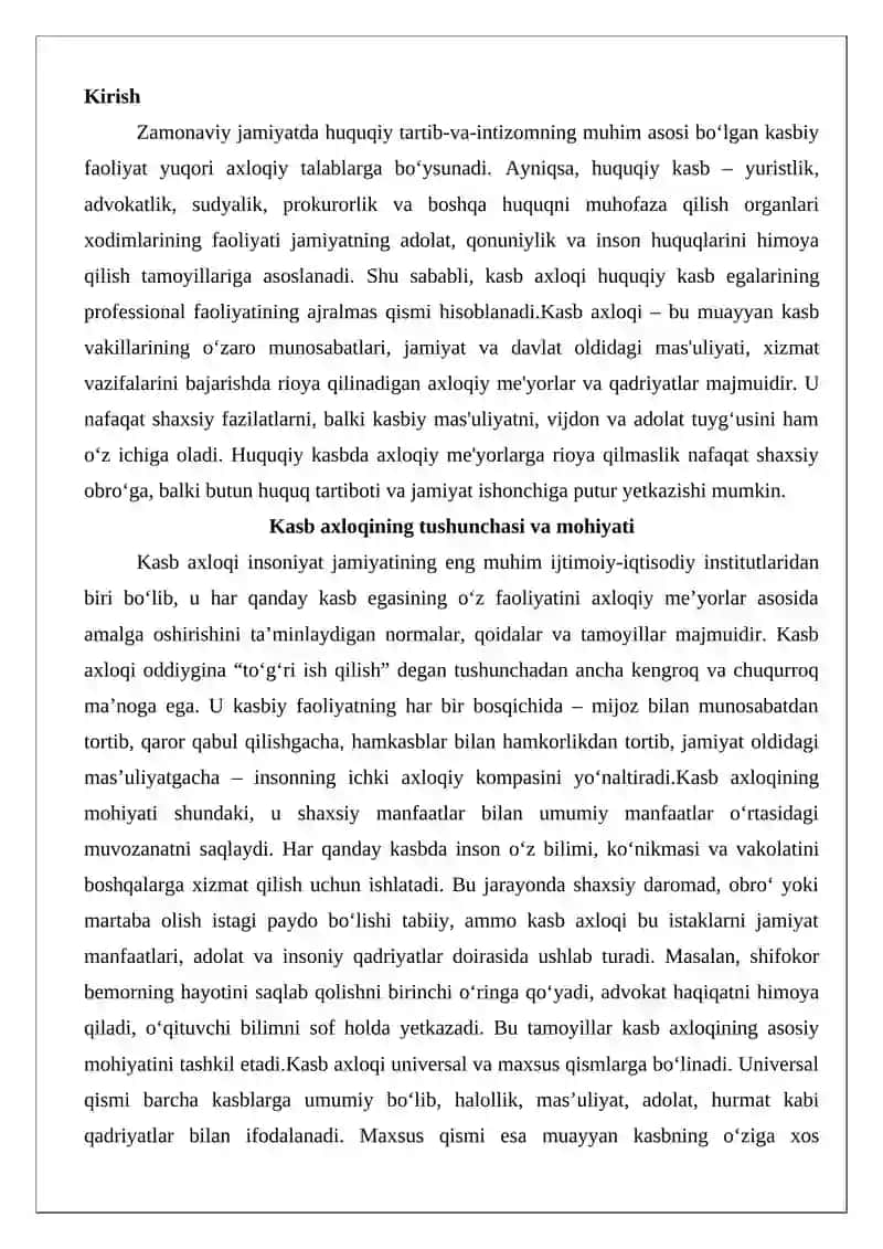Kasb axloqi tushunchasi. Umumiy va xususiy jihatlar 2