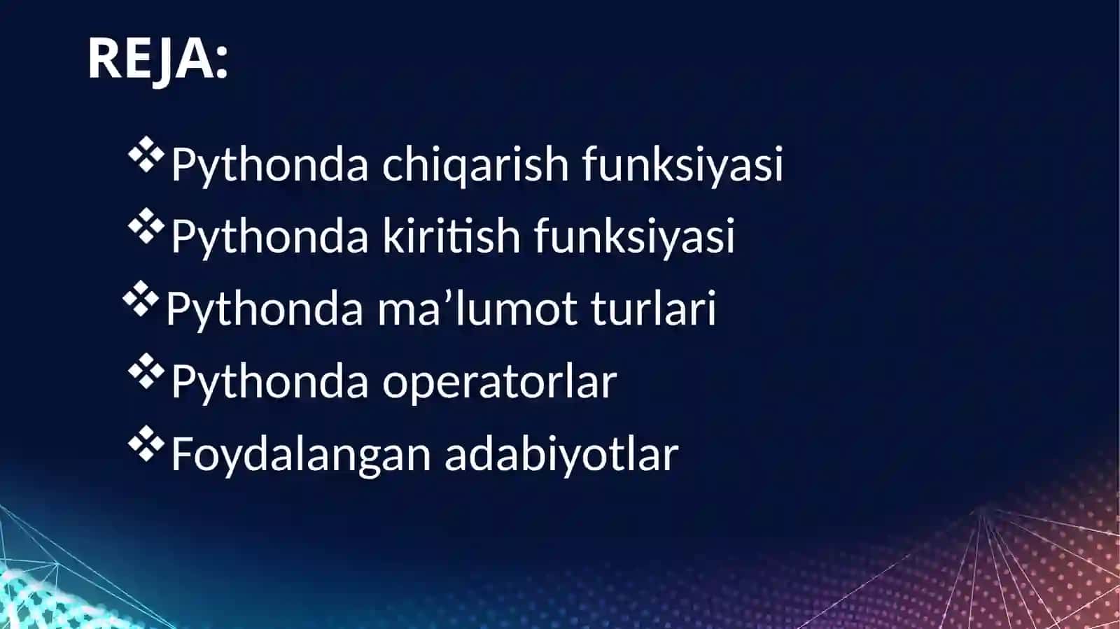 PYTHONDA KIRITISH VA CHIQARISH FUNKSIYALARI 2