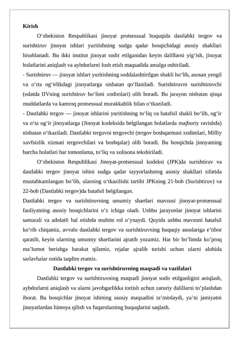 Dastlabki tergov va surishtiruvning umumiy shartlari 2