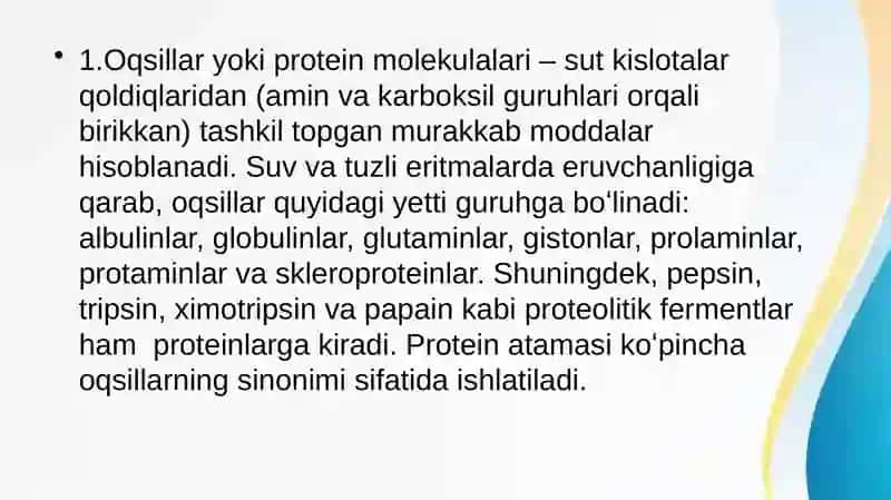 Oqsillarning biologik roli va asosiy manbalari 2