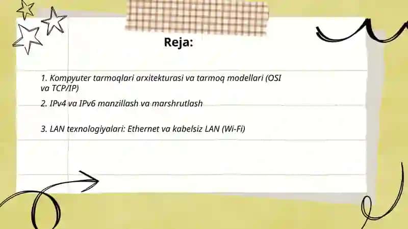 Kompyuter tarmoqlari va tarmoq texnologiyalari 2