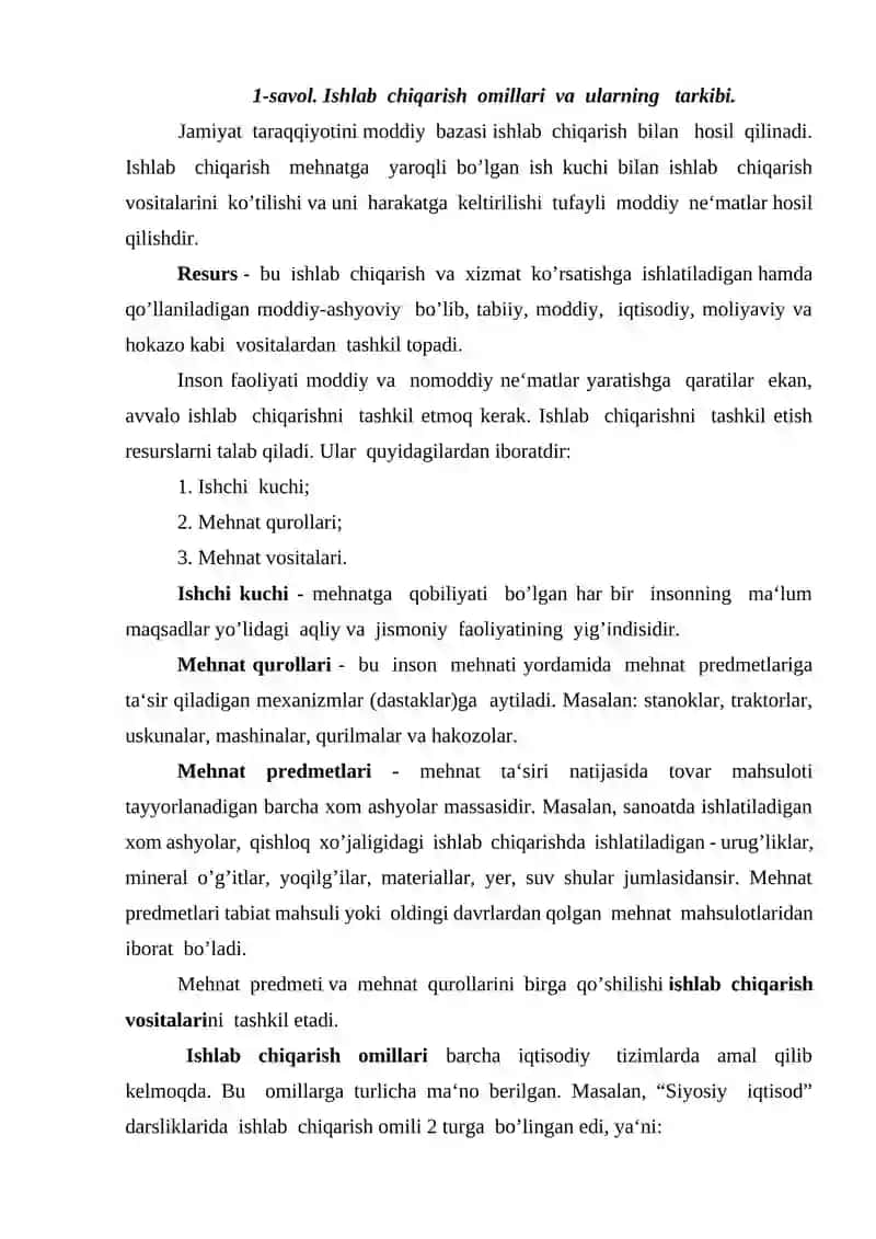 Ishlab  chiqarish  jarayoni va uning  natijalari 2