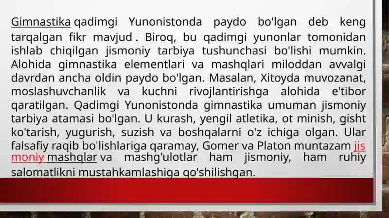 Gimnastika rivojlanishining tarixi 2