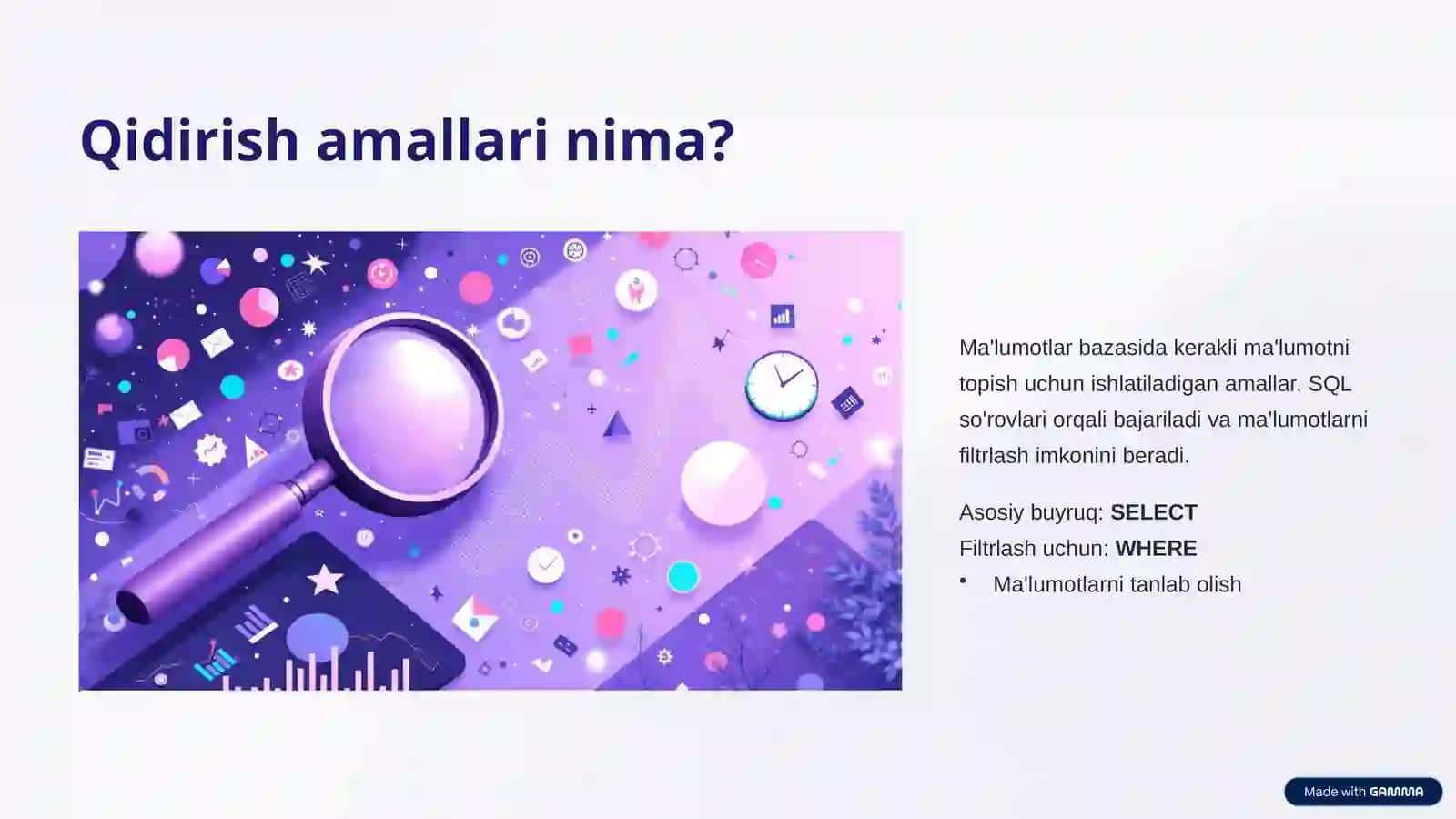 Qidirish amallari. Murakkab va ichki querylar 2