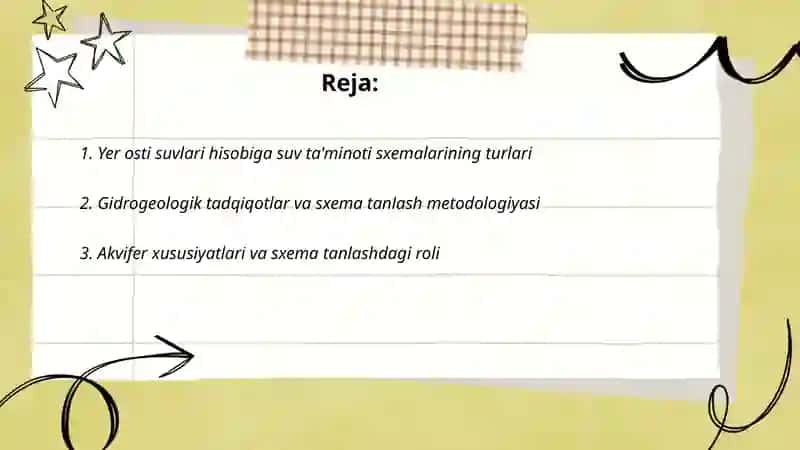 Yer osti suvlari hisobiga suv ta'minoti sxemalari 2