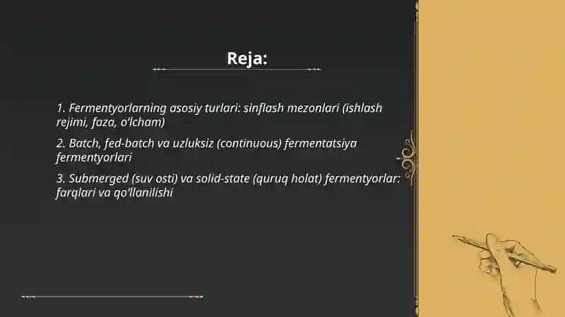 Fermentyorlar ularning sinflanishi va ishlanish prinsipi 2