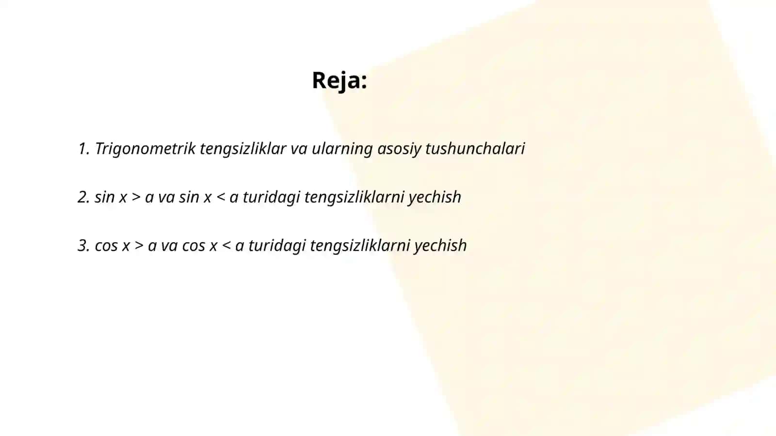 Trigonometrik tengsizliklarni yechish 2