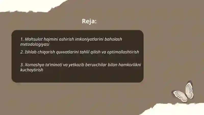 Mahsulot hajmini oshirish boʻyicha mavjud imkoniyatlarni aniqlash 2