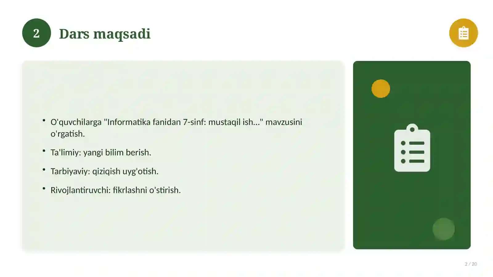 Informatika fanidan 7-sinf: mustaqil ish topshiriqlari 2