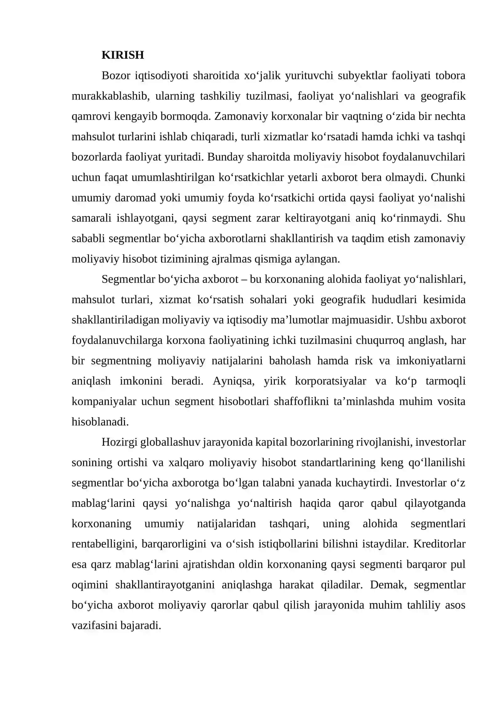 Segmentlar bo‘yicha axborotlarning foydalanuvchilar uchun ahamiyati 2