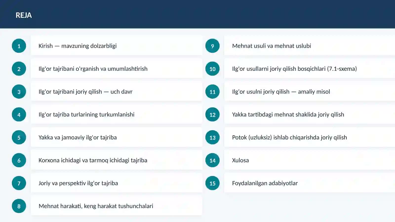 Mehnatning usul va uslublarini joriy etish 2