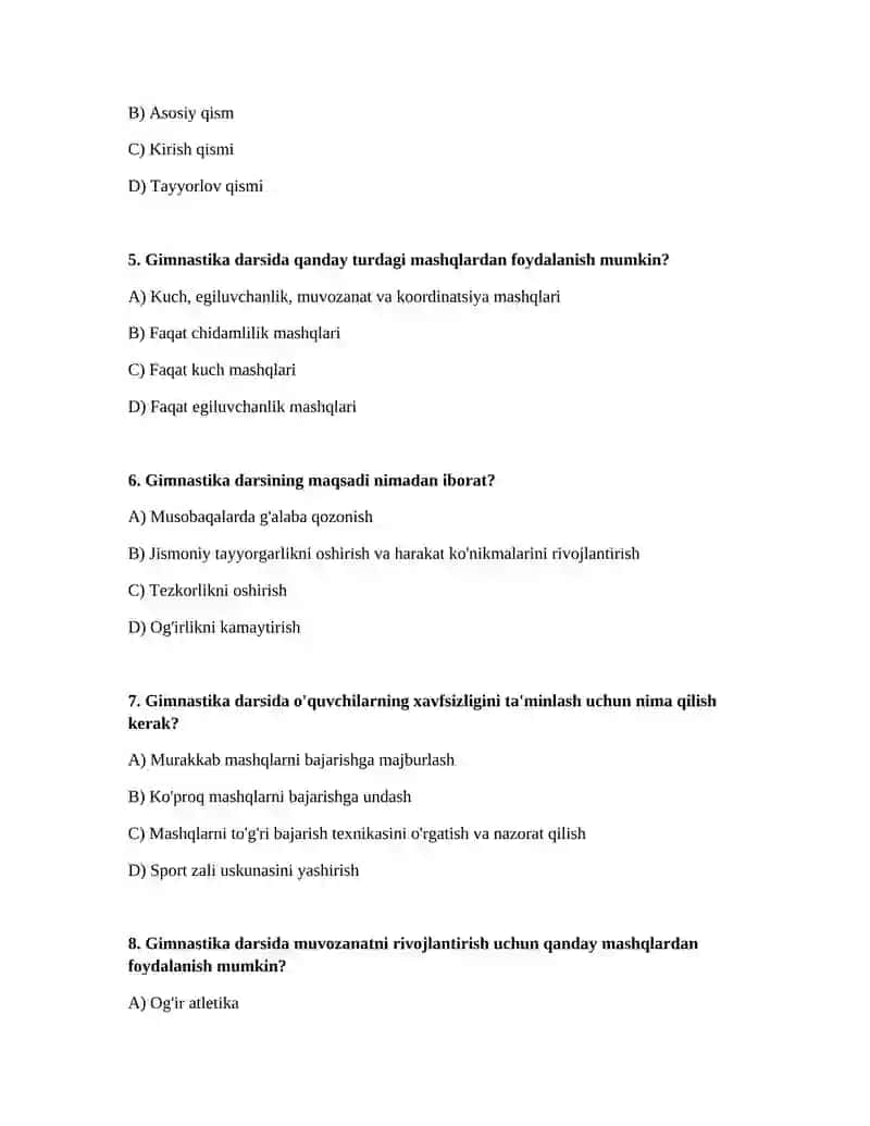 Gimnastika darsining tuzilishi va mazmuni 2
