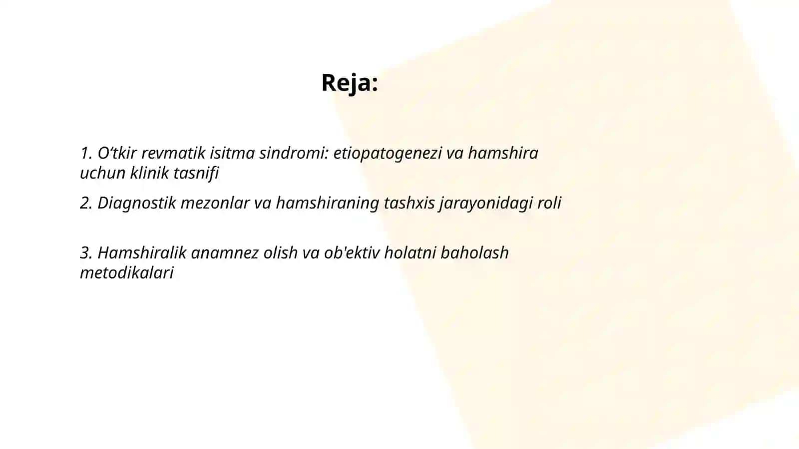 Oʻtkir Revmatik isitma sindromida hamshiralik jarayoni 2