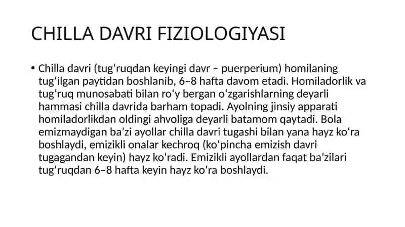 Chilla Davri Fiziologiyasi 2