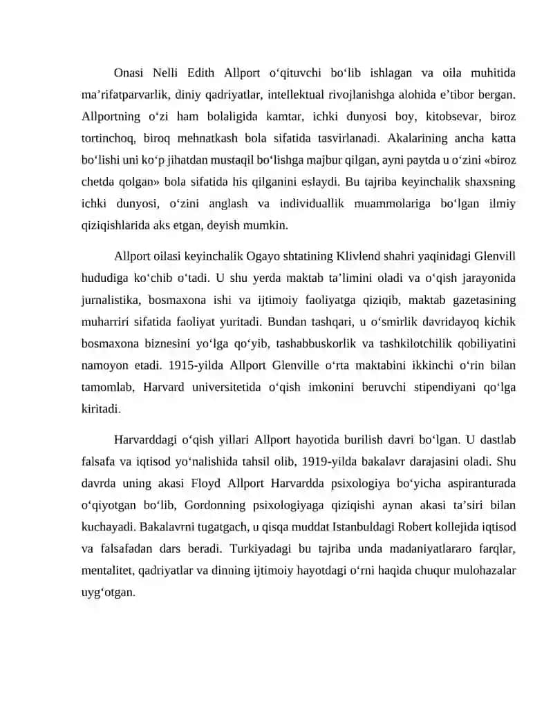 GORDON ALLPORT HAYOTI VA IJODI 2