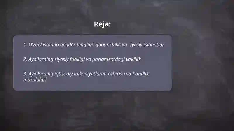 Oʻzbekistonda gender tengligi va ayollar faolligi 2