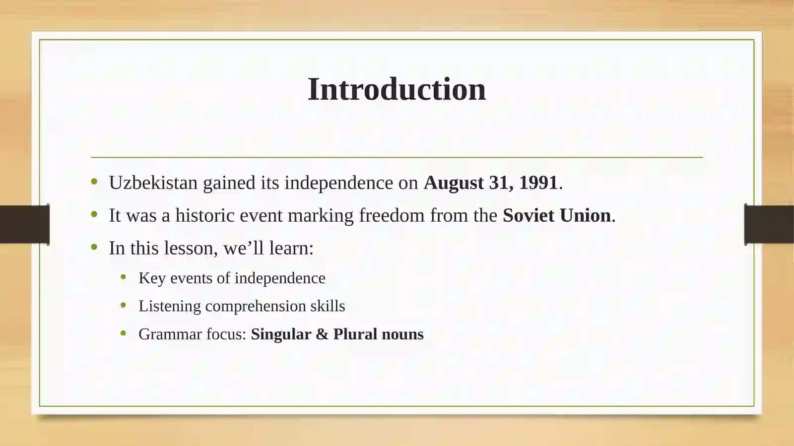 Independence of Uzbekistan:How It Happened in 1991,Nouns (Singular & Plural) – Listening Skill 2
