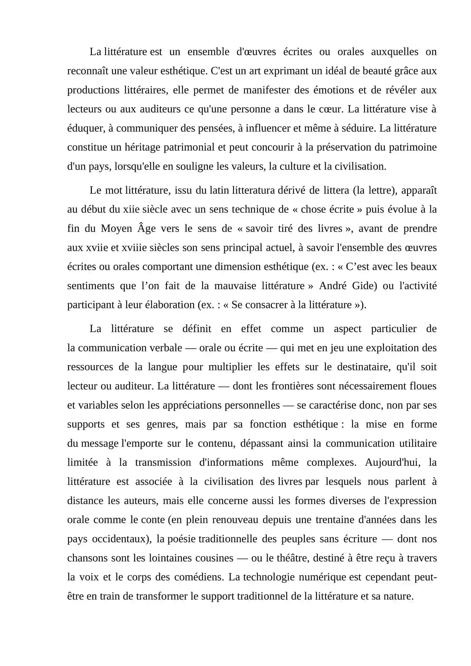 La place de la littérature de Renaissance de la littérature française 2