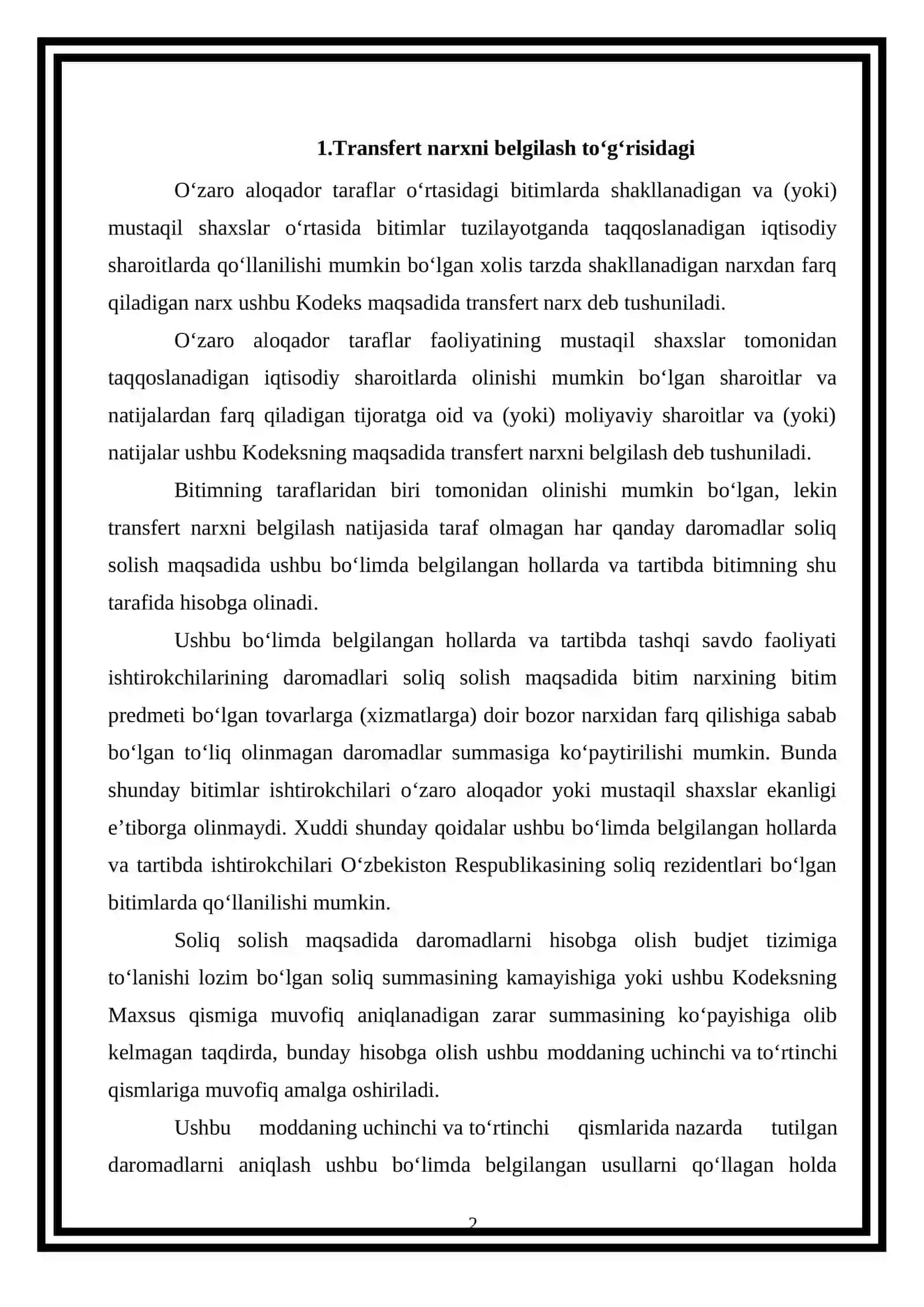 Transfert narxni belgilashda soliq nazorati 2