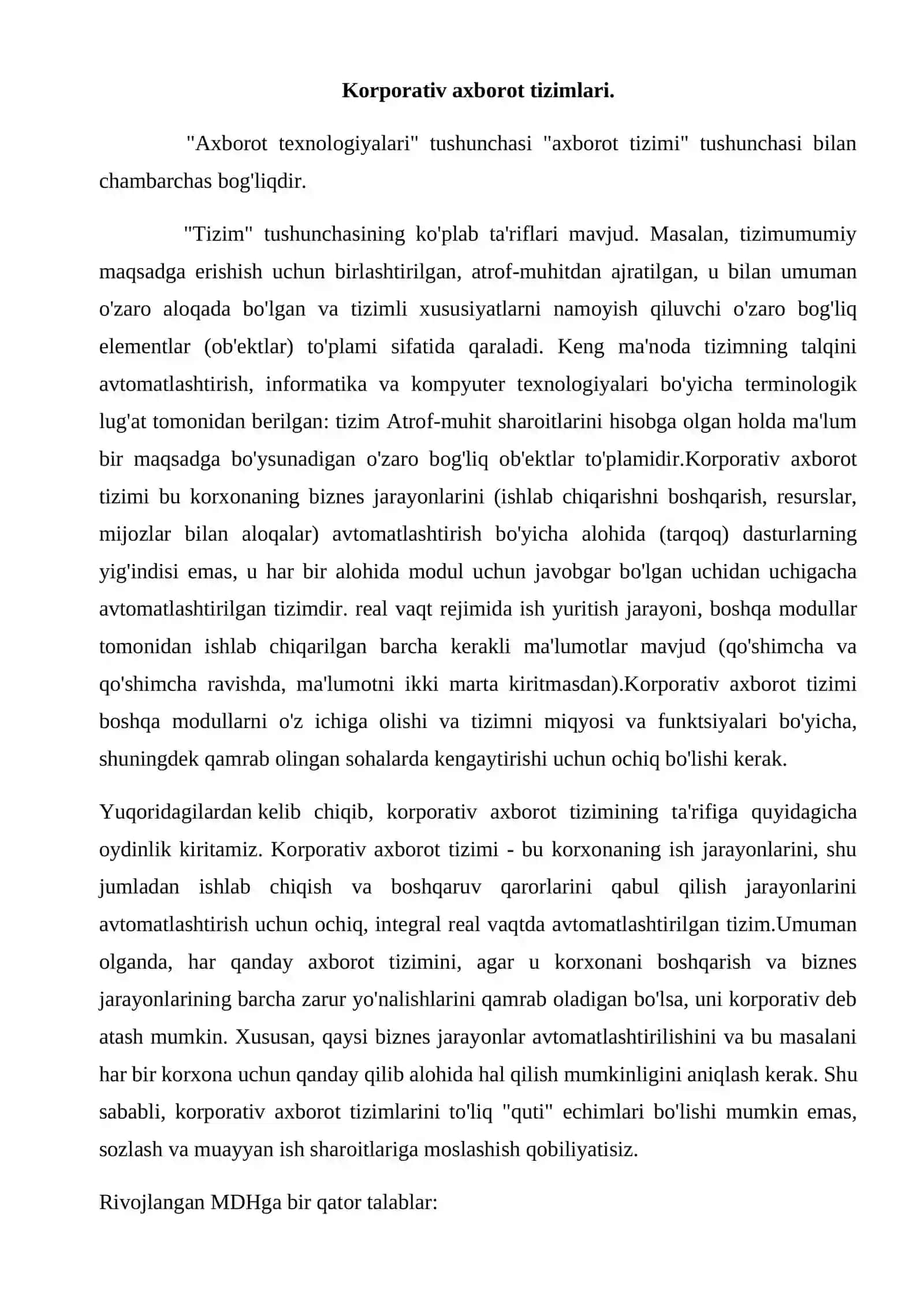 Korparativ axborot tizimlari 2