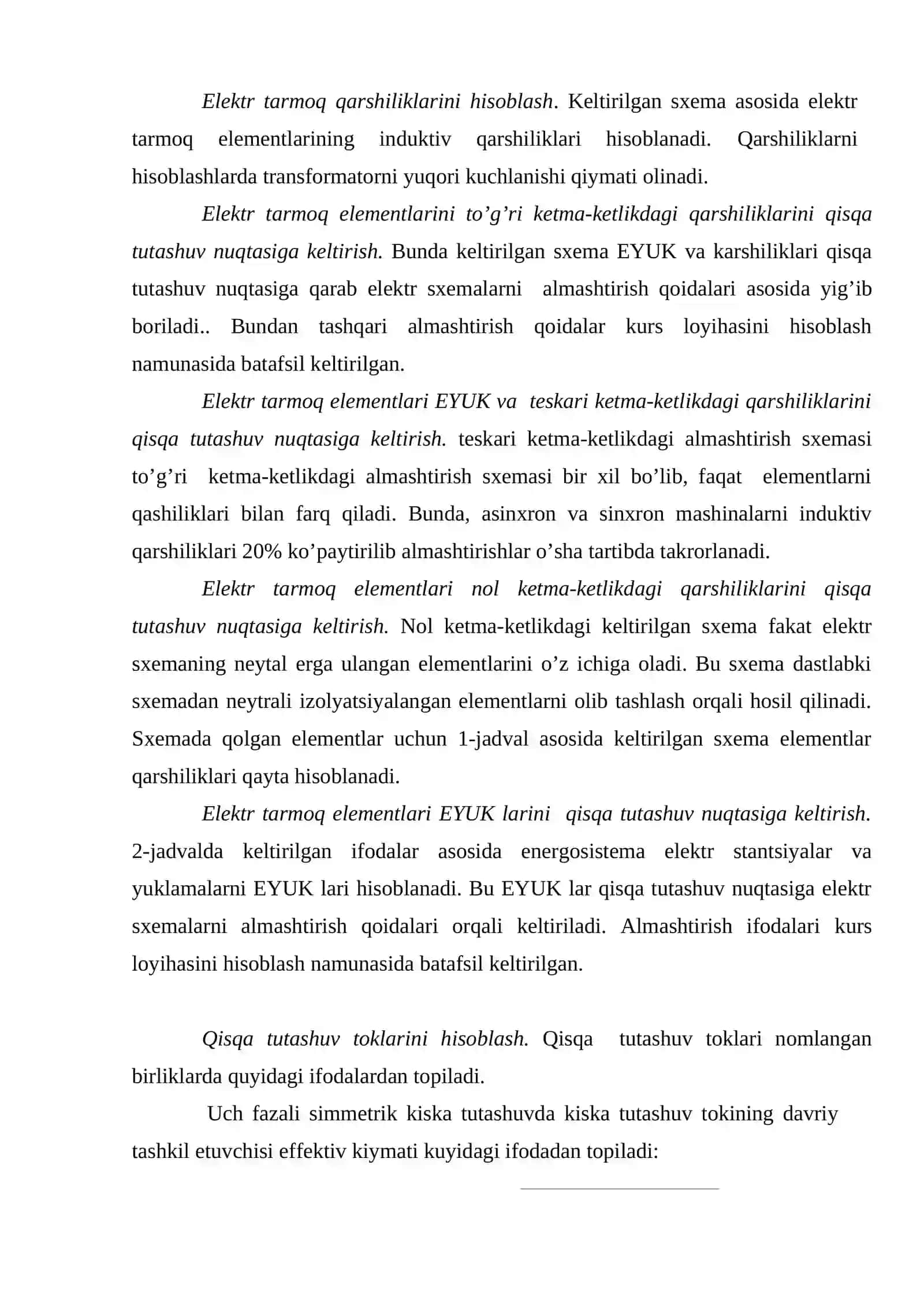 Elektr tarmoq elementlarining qarshiliklarini hisoblash 2