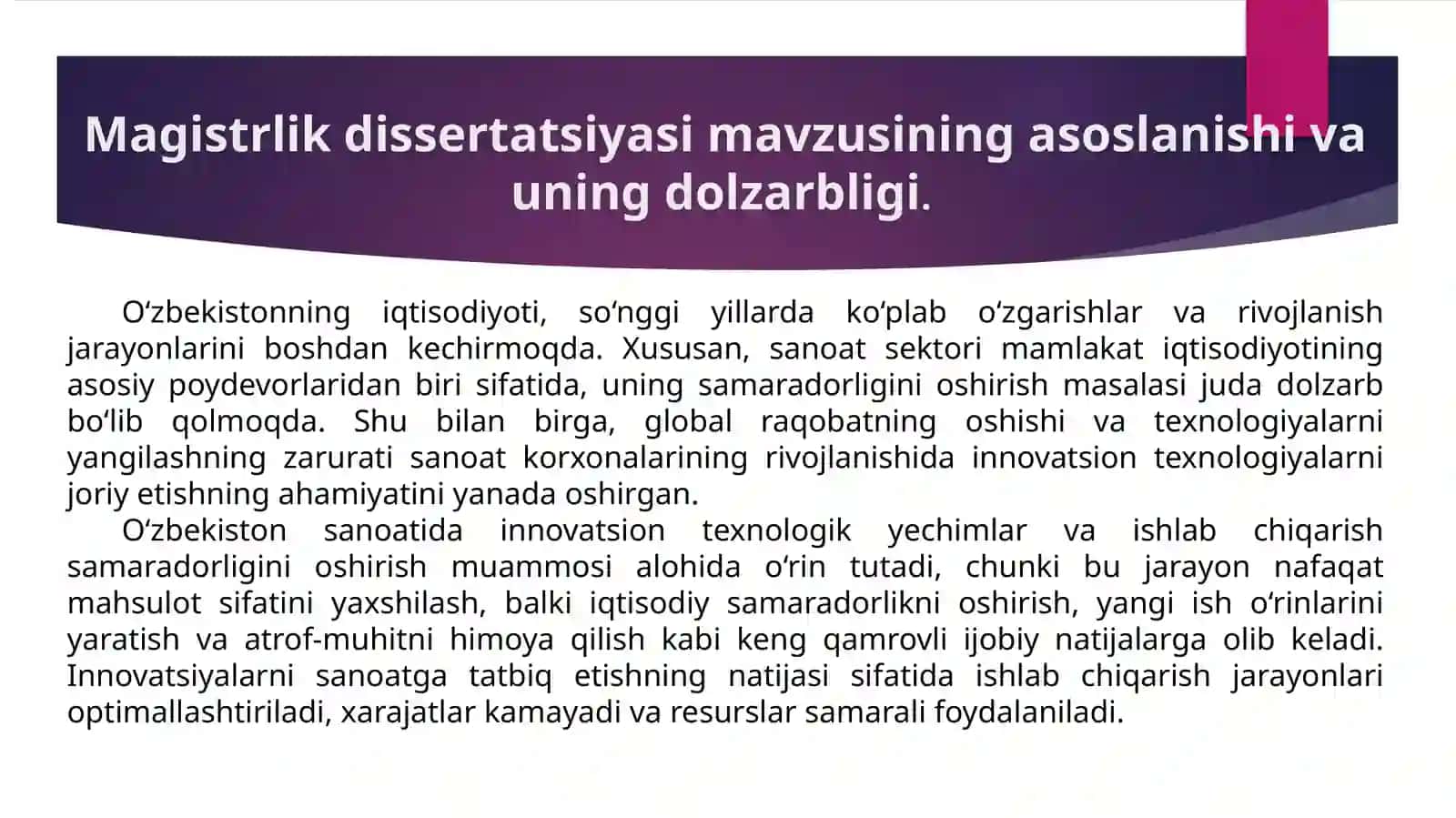 Magistrlik dissertatsiyasi mavzusi 2