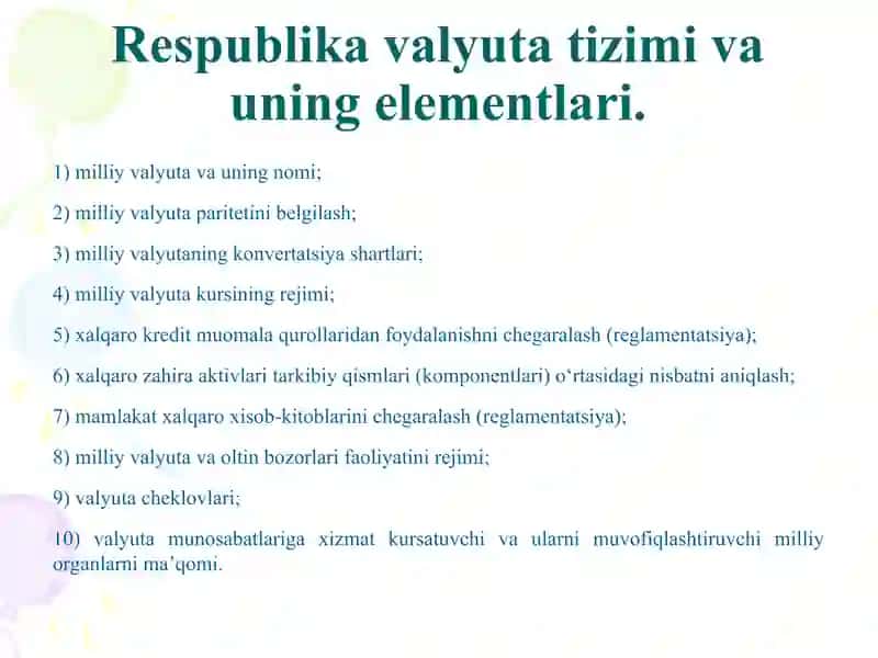 Oʻzbekiston Respublikasi valyuta tizimi 2
