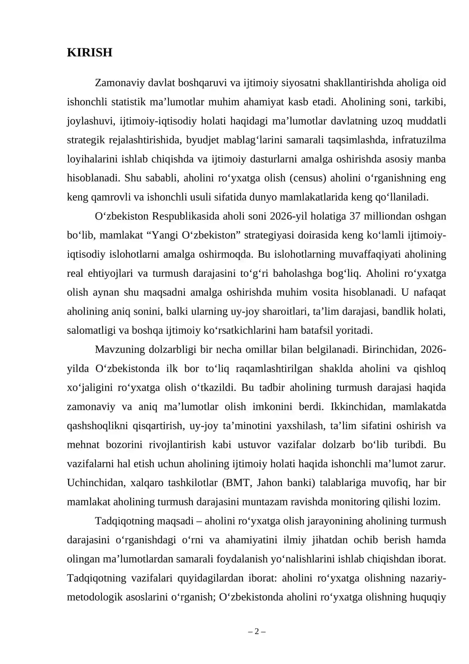 AHOLINI RO‘YXATGA OLISH VA AHOLINING TURMUSH DARAJASINI O‘RGANISH 2