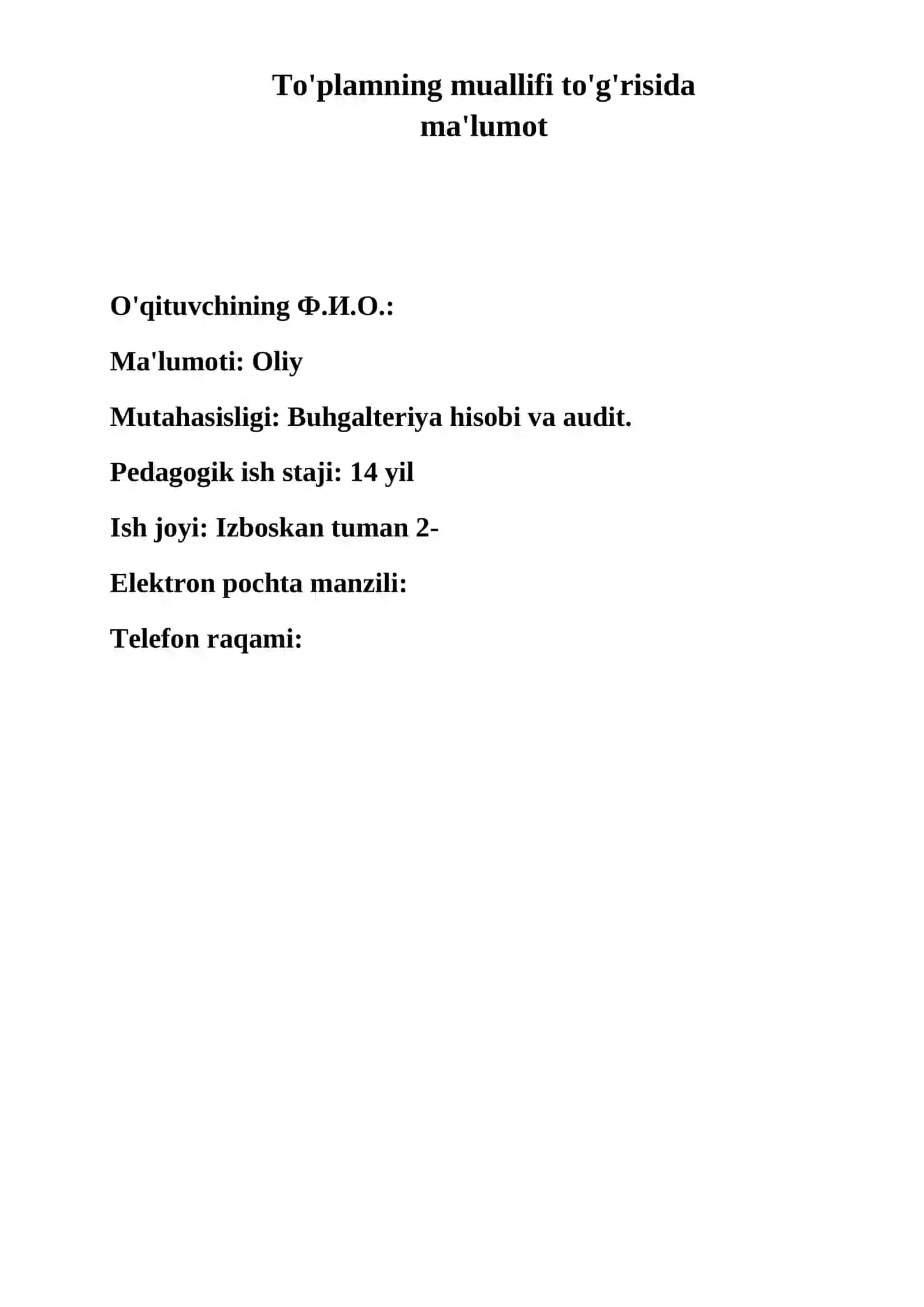 BIZNES ASOSLARI FANIDAN O`QITISH MATERIALLARI 2