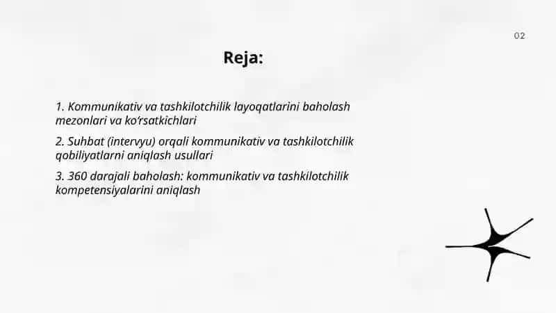 Kommunikativ va tashkilotchilik layoqatlarini baholash 2