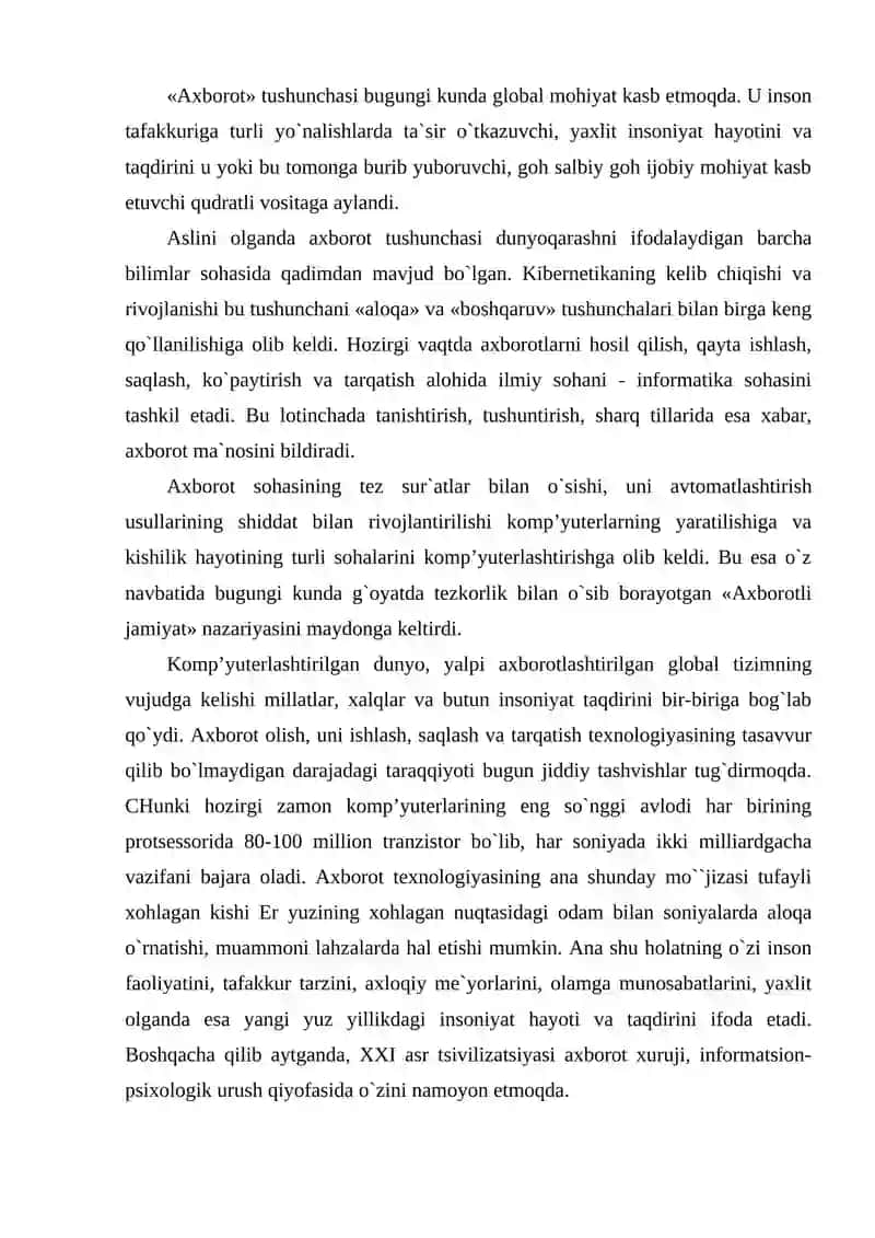 Axborot sohasining rivojlanish tendentsiyasi 2
