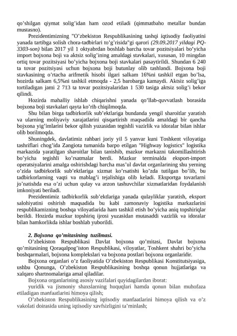 Bojxona Xizmati Nazorati Tashkil Etish 2