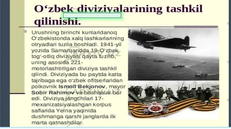 O‘ZBEKISTONLIK JANGCHILARNING FRONTLARDAKI FAOLIYATI 2