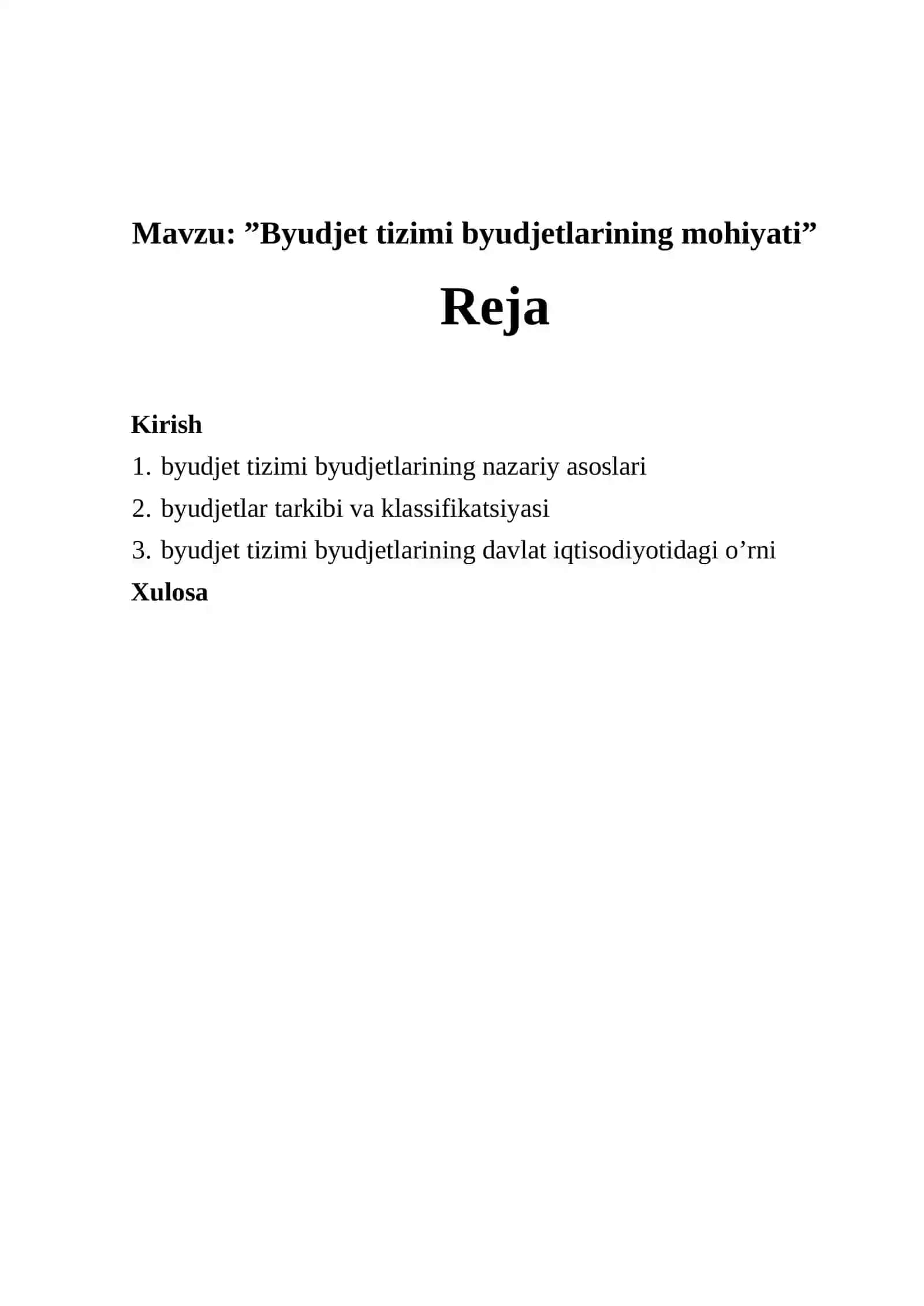 Byudjet tizimi byudjetlarining mohiyati 2