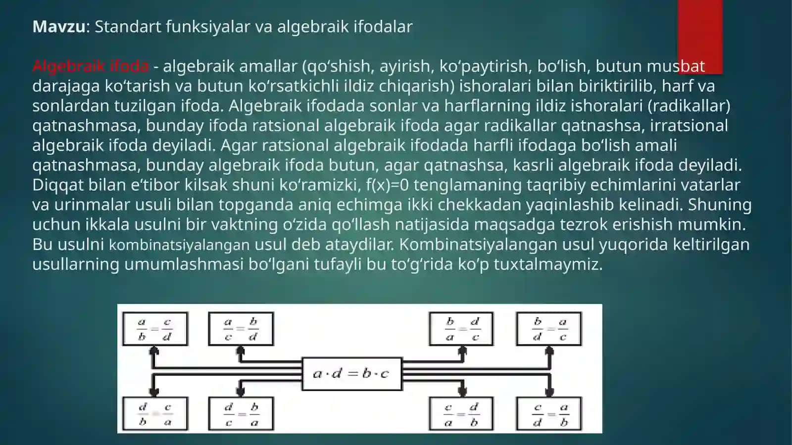 Standart funksiyalar va algebraik ifodalar 2