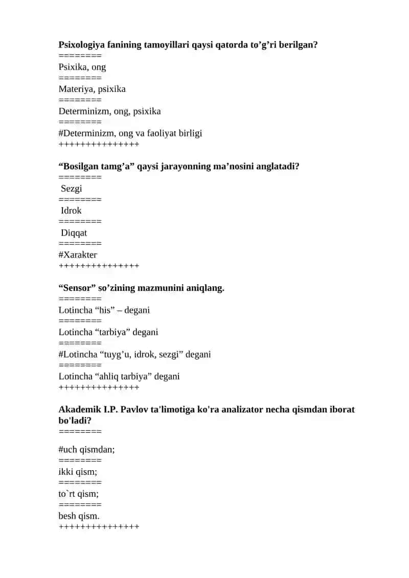 Umumiy psixologiya test HEMIS 2