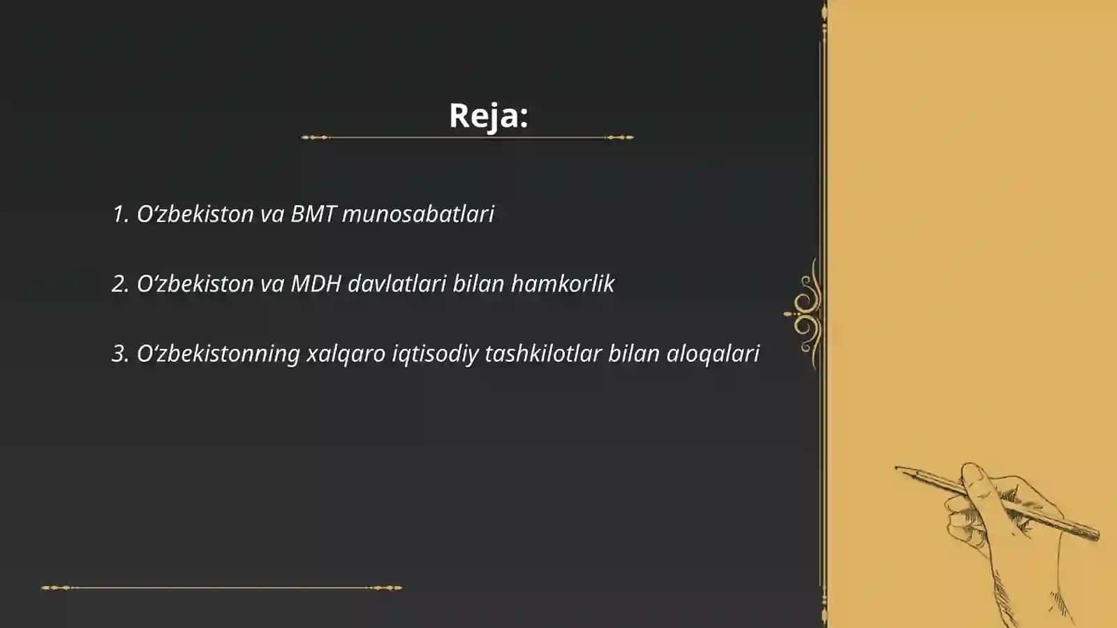 Oʻzbekiston jahon hamjamiyati munosabatlari 2