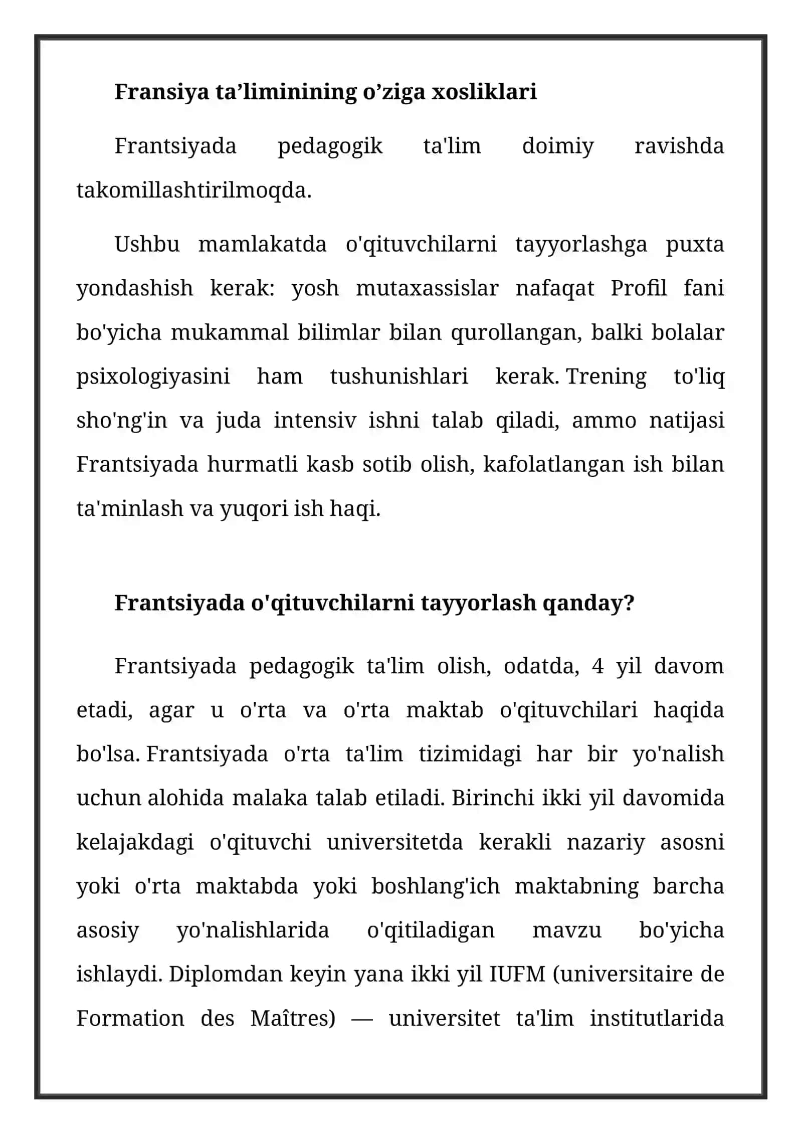 Frantsiyada o'qituvchilarga qo’yiladigan talablar 2