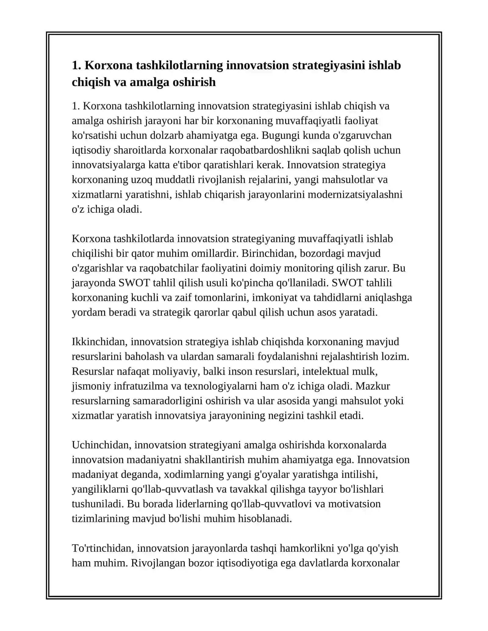 KORXONA TASHKILOTLARNING INNOVATSION FAOLLIGI 2