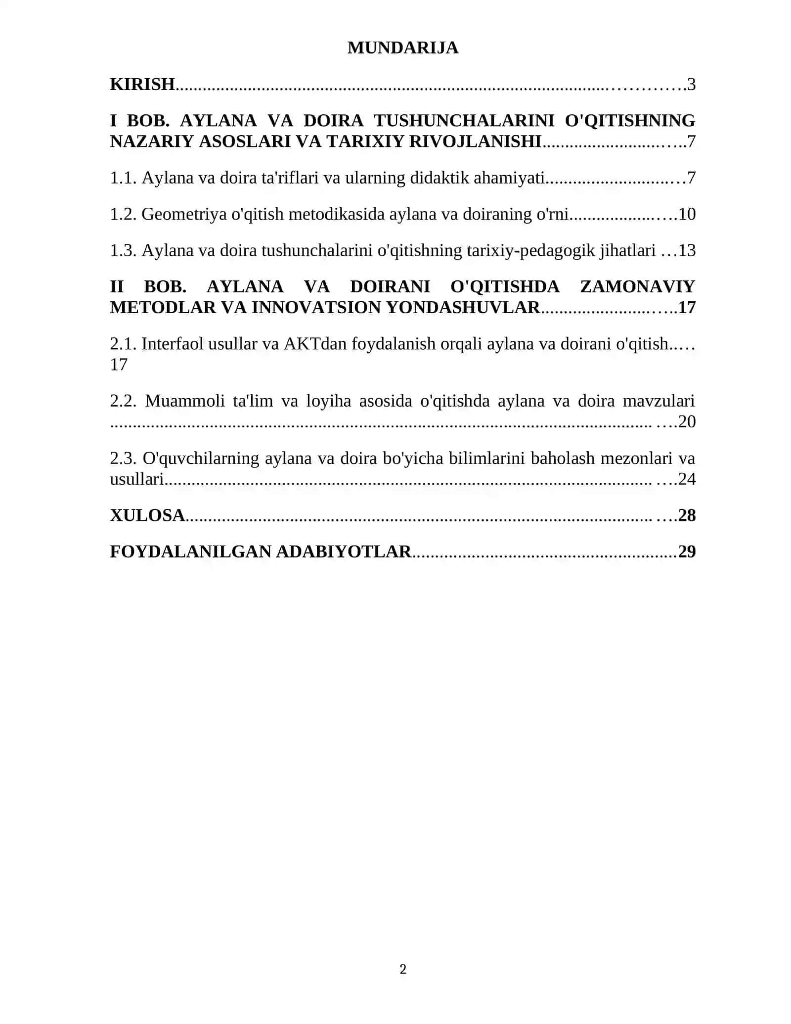 Aylana va doirani o’qitish metodikasi 2