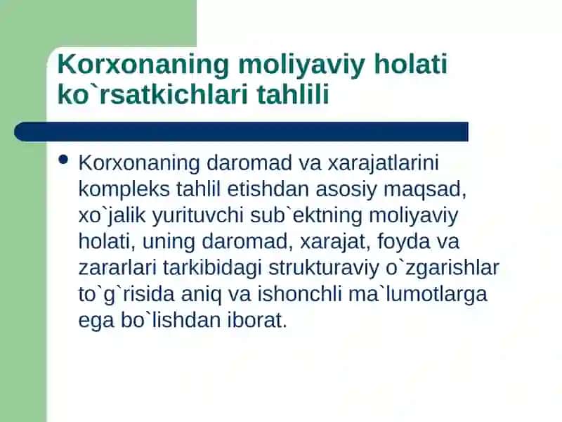 Korxona moliyaviy holati tahlili 2